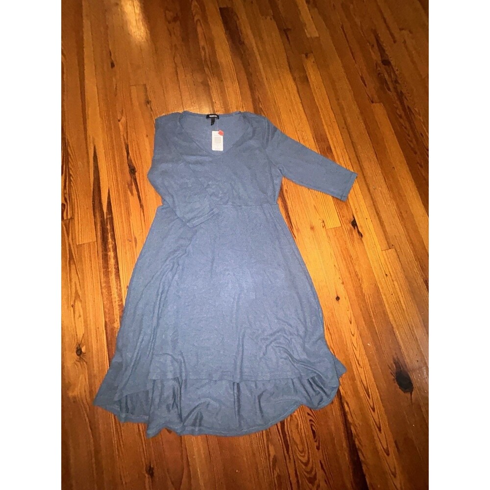 Torrid Womens Blue V-Neck Knit Dress Size 1 Blue High-Low Hem 3/4 Sleeve